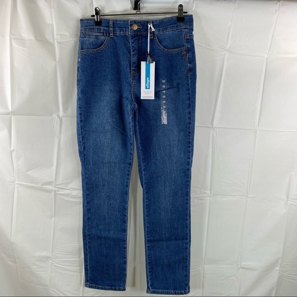 Women's Rockmans Blue Mid Wash Full Length Comfort Waist Short Jeans Size 10 - Picture 2 of 11